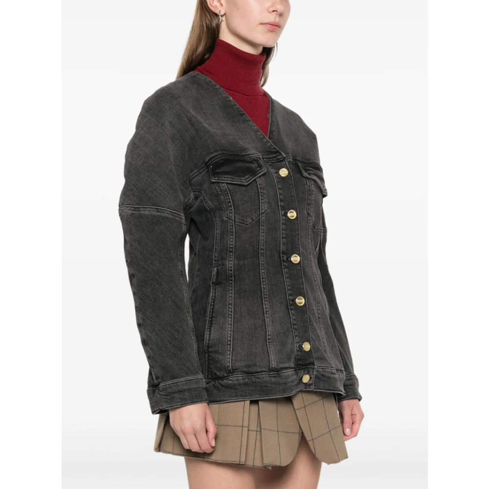 Ganni Zwarte Denim V-Hals Blazer Jas Black Dames
