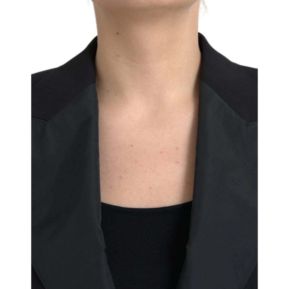 Dolce & Gabbana Zwarte polyesterjas met pofmouwen Black Dames