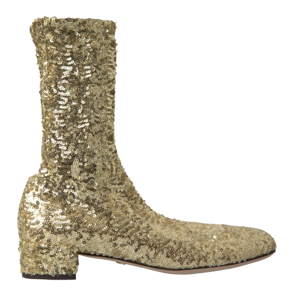 Dolce & Gabbana Women's Yellow Gold Sequined Short Boots Stretch Shoes - Heeled Boots - 8 Uk - Shoes