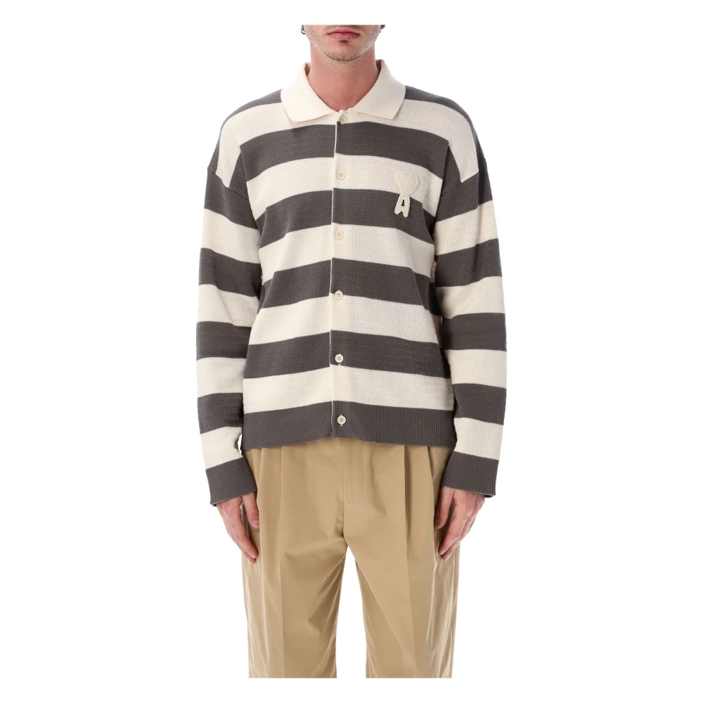 Ami Paris Men's Multicolor Cardigans, M, De Coeur Striped Cotton Cardigan
