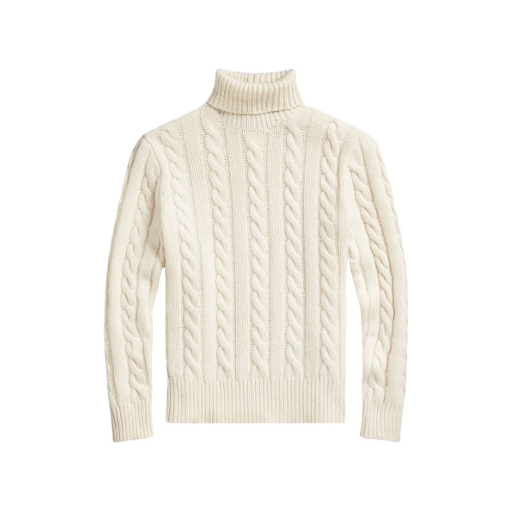 Polo Ralph Lauren Chunky Stickad Turtleneck Ull Kashmir Tröja Beige, Herr