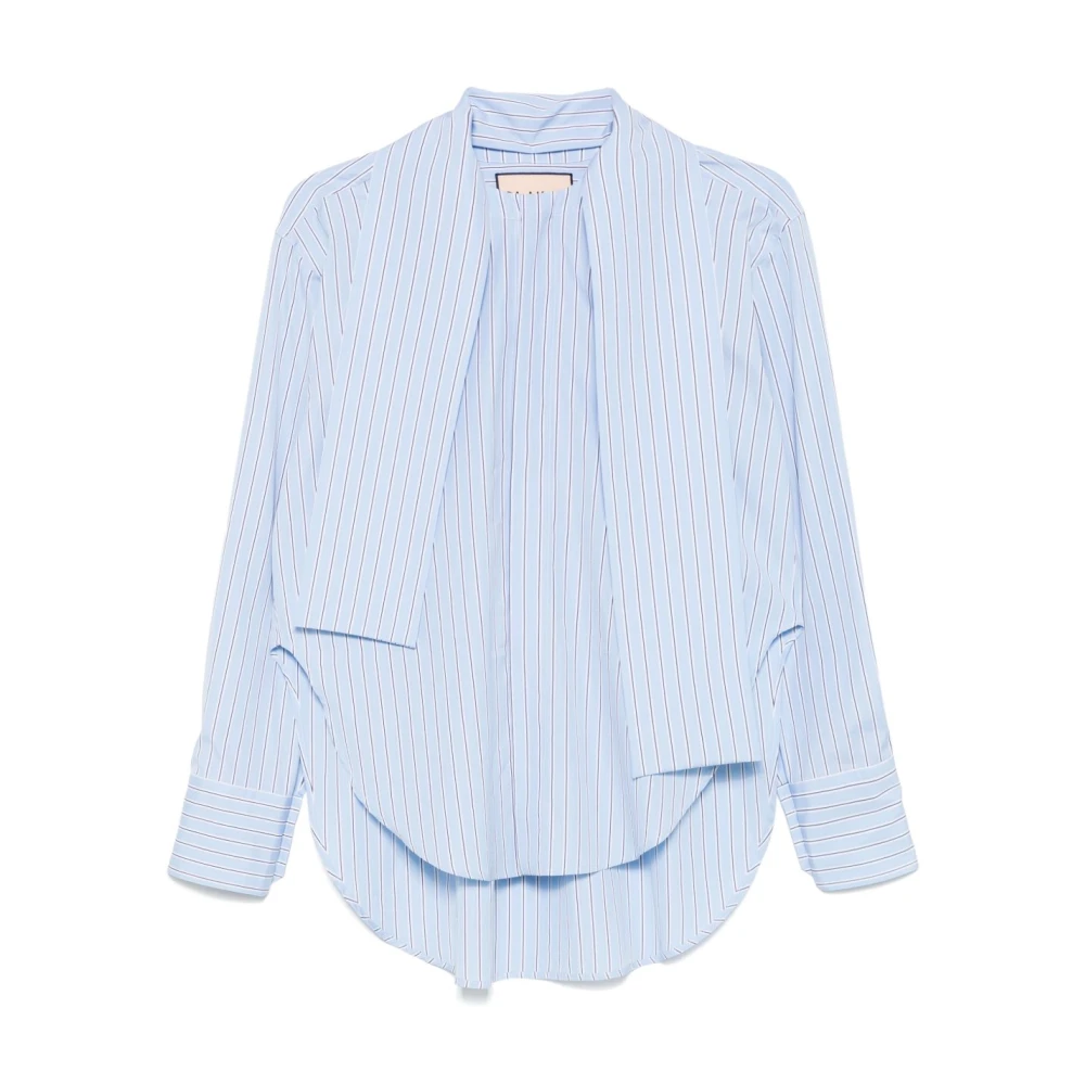 Plan C Blauw Gestreept Katoenen Overhemd met Sjaal Blue Dames