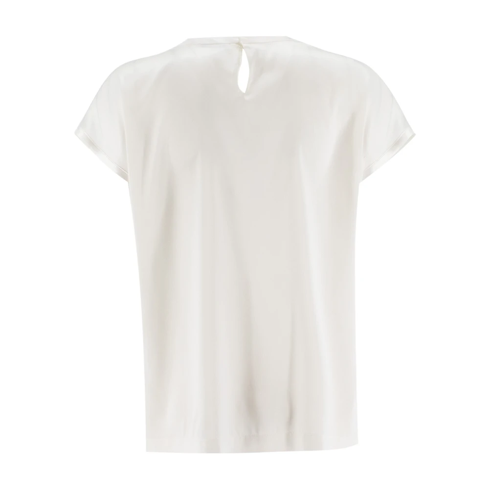 Panicale Klassieke Crew Neck T-shirt met Lurex-details Beige Dames