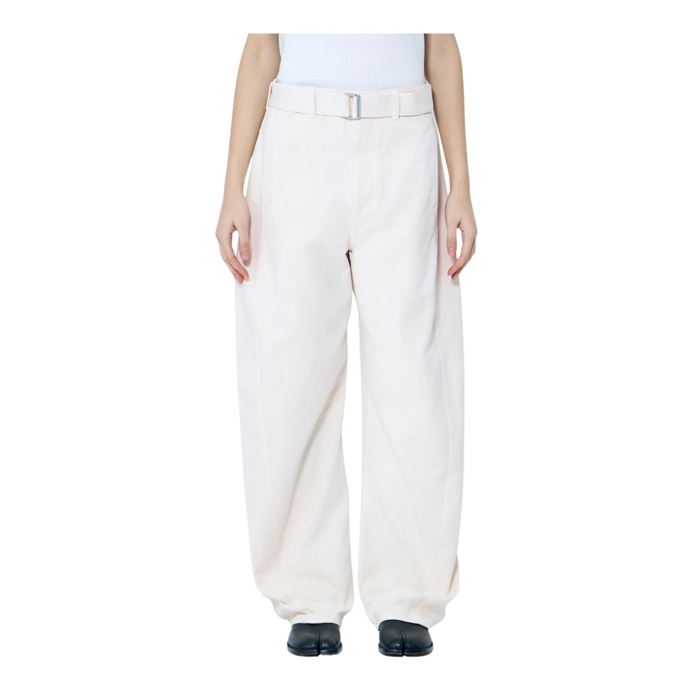 Lemaire Gedraaide Wijde Pijp Broek met Riem White Dames