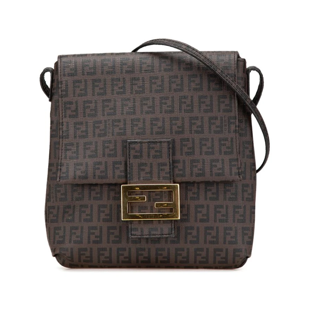 Fendi Vintage Women's Brown Pre-Owned Stylish Shoulder Bag With Patterned Design And Exterior Embellishment