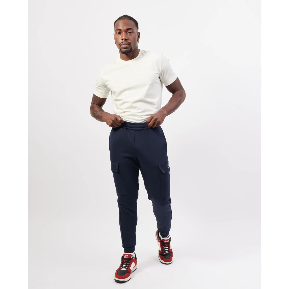 Emporio Armani Blauwe Sweatpants met Zijlogo Zakken Blue Heren