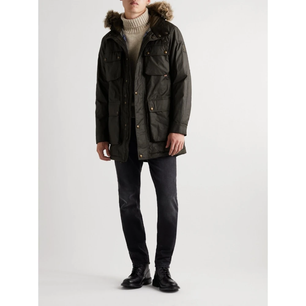Belstaff Gewatteerde Parka met Afneembare Imitatieleren Rand Green Heren
