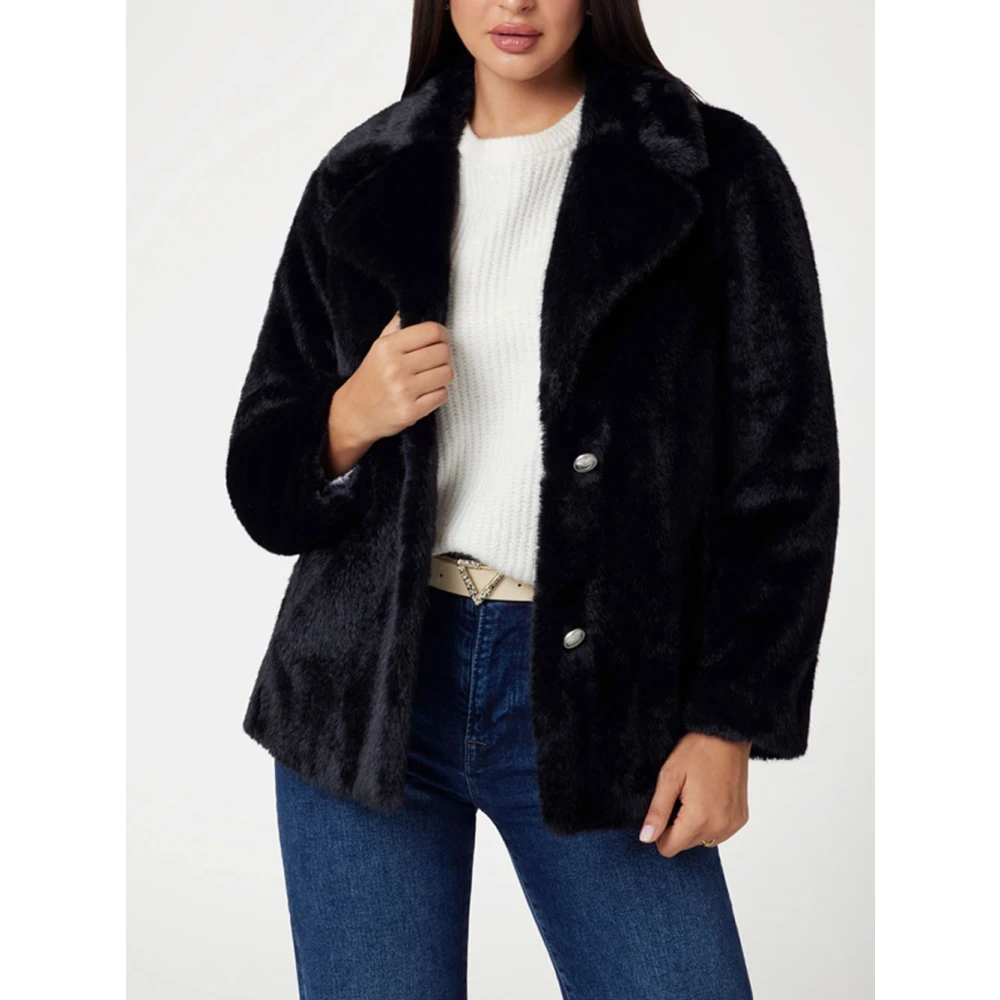 Guess Zwarte Faux Fur Jas Filomena Stijl Black Dames