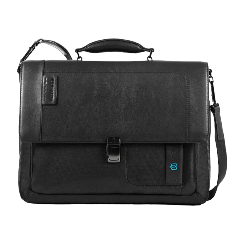 Piquadro Unisex Black Flap-Over Expandable Computer Bag 15