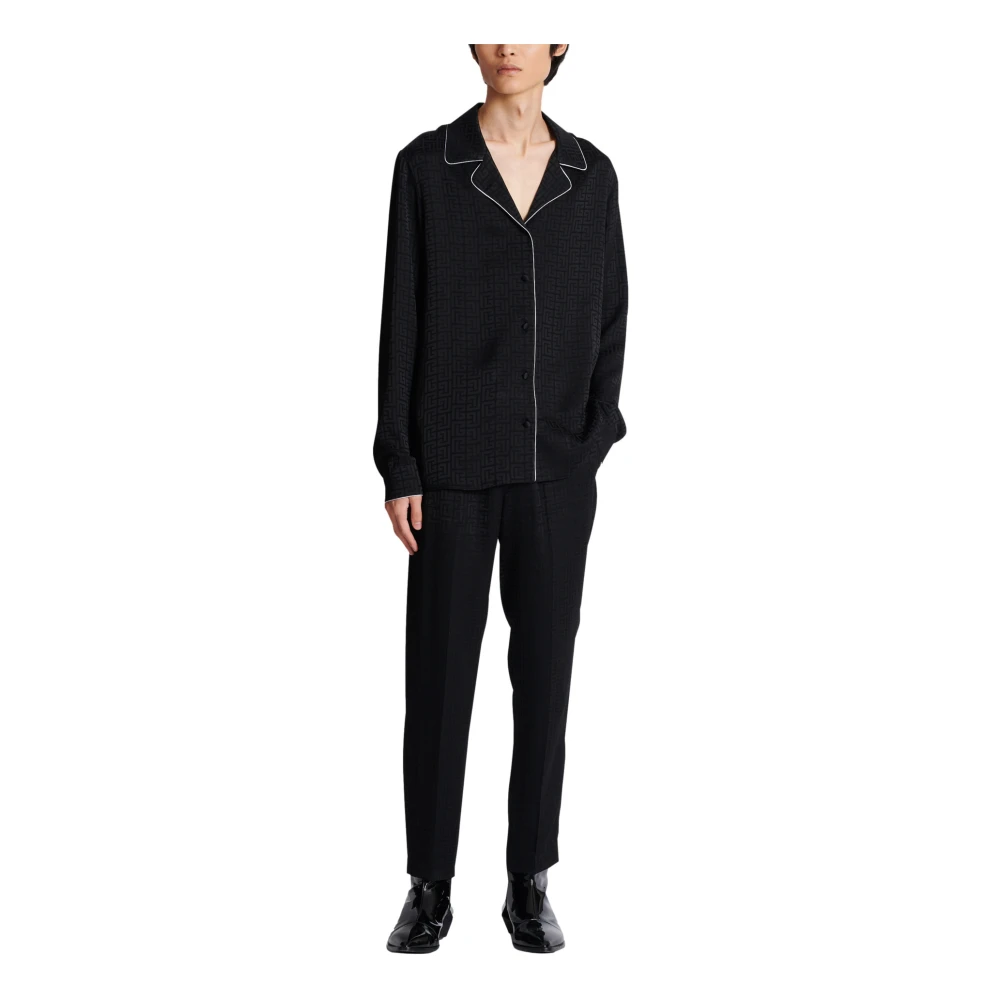 Balmain Satin monogram jacquard broek Black Heren