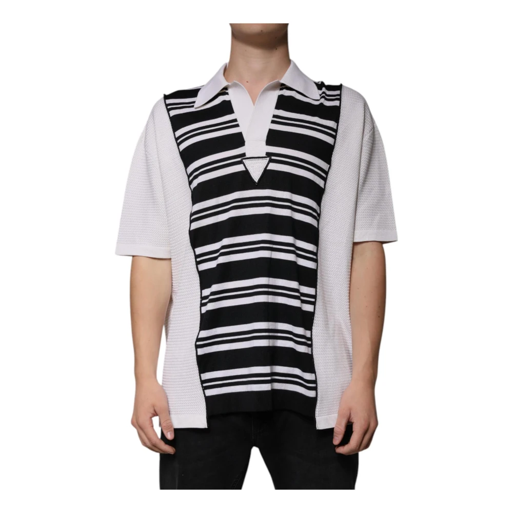 Dolce & Gabbana Men's Black Silk Blend Striped Polo T-Shirt