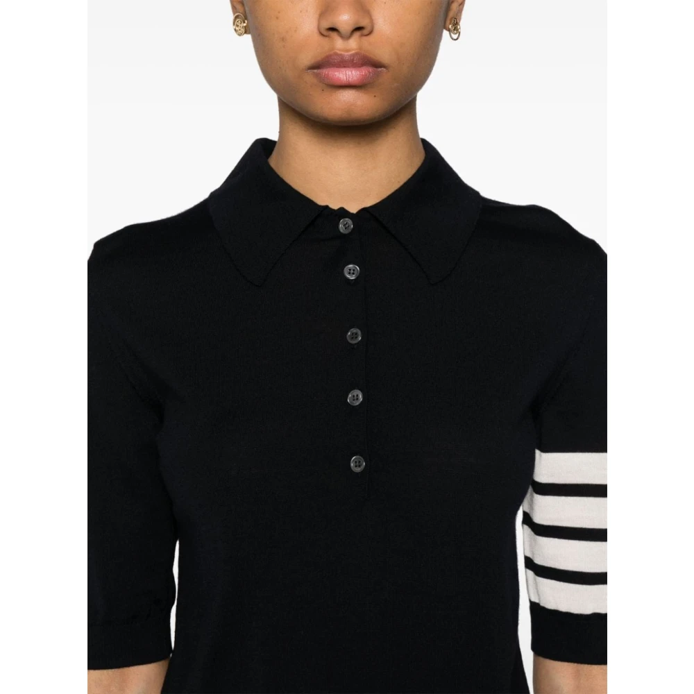 Thom Browne Blauwe Gebreide Poloshirt met Strepen Blue Dames