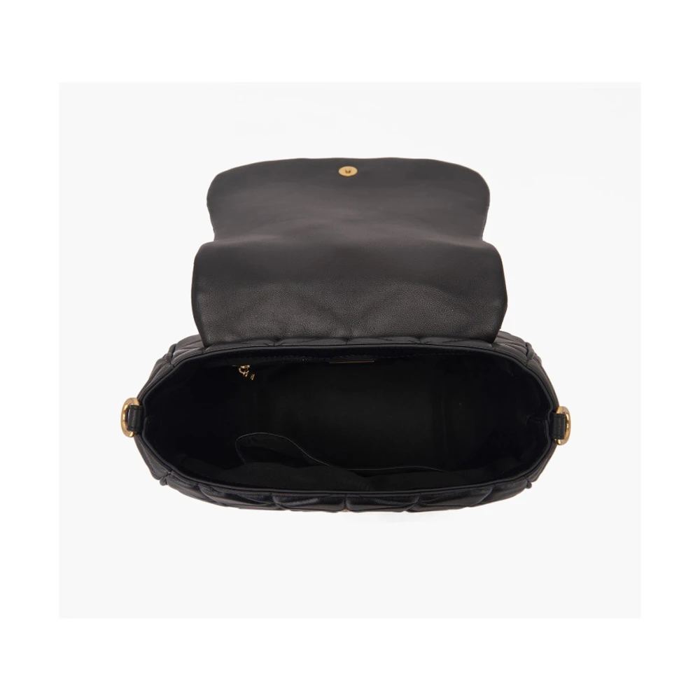 La Carrie Zwarte leren schoudertas met voorflap Black Dames