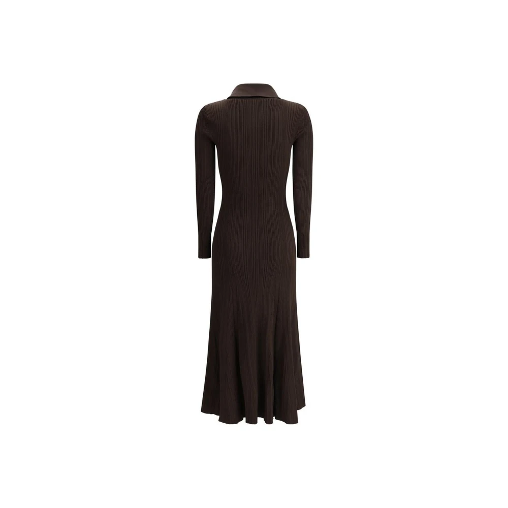 Self Portrait Geribbelde Midi Jurk met Klassieke Revers Brown Dames