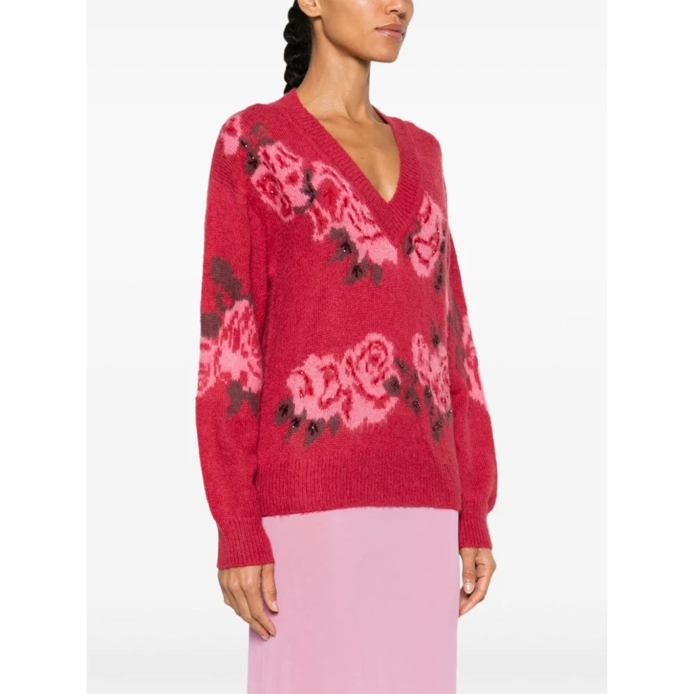Blugirl Rode bloemensweater met kraalversiering Red Dames