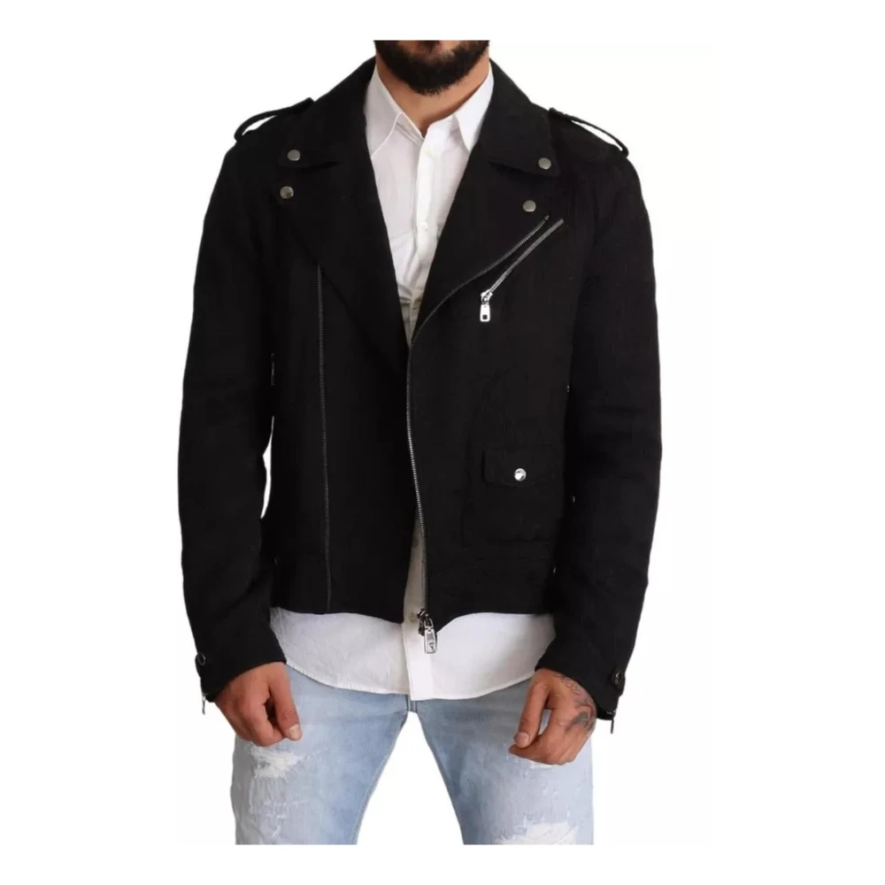 Dolce & Gabbana Zwarte Bikerjas Volledige Rits Jas Black Heren