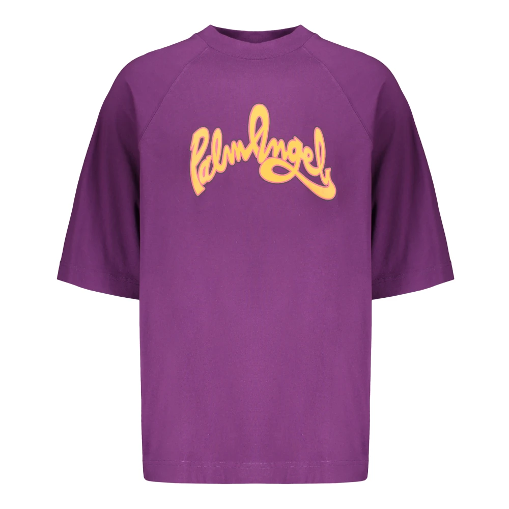 Palm Angels Logo Print Katoenen T-shirt Purple Heren
