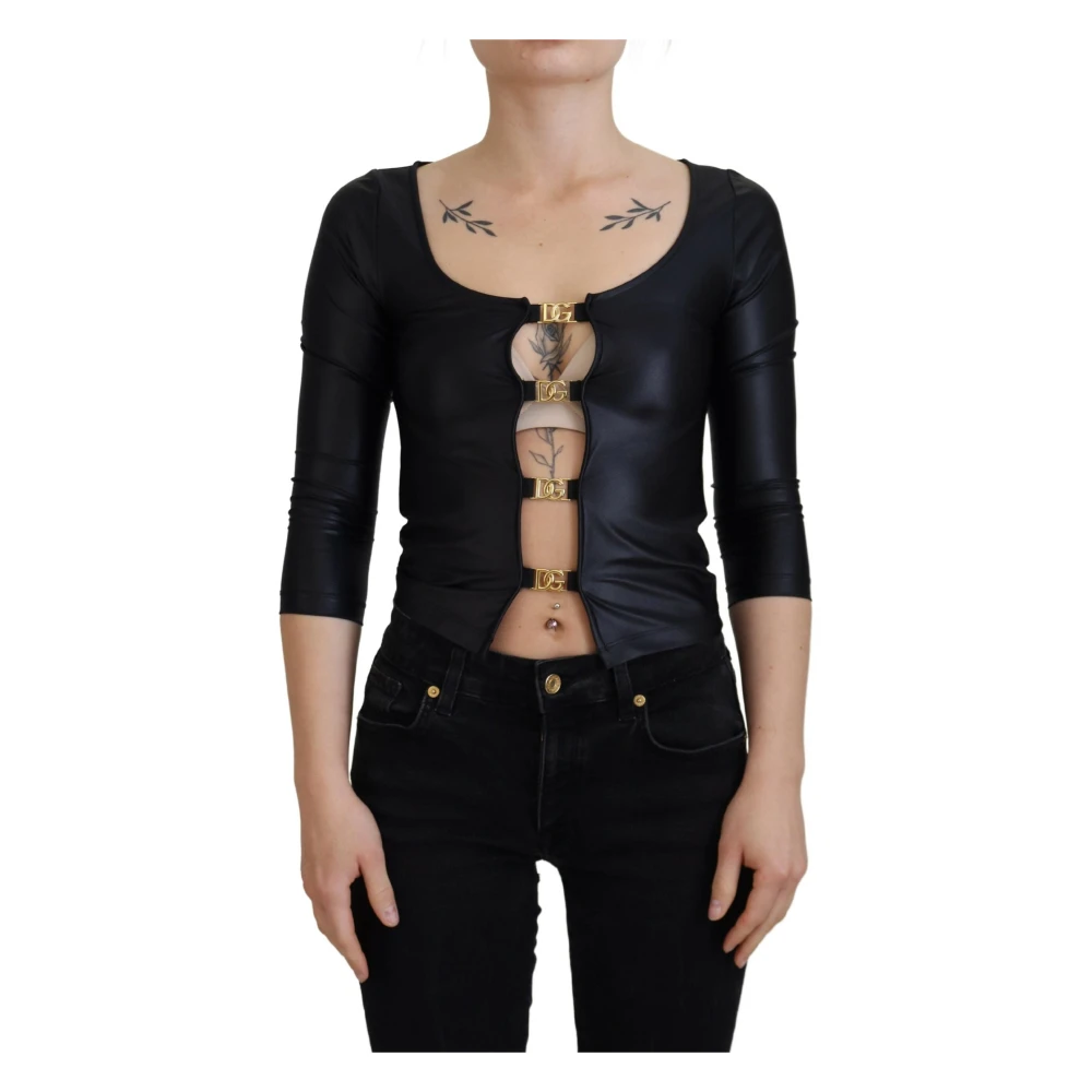 Dolce & Gabbana Black 3/4 Sleeve Top With Gold Detail - Female - Blouses - Black - S - Blouses & Shirts - Image 3