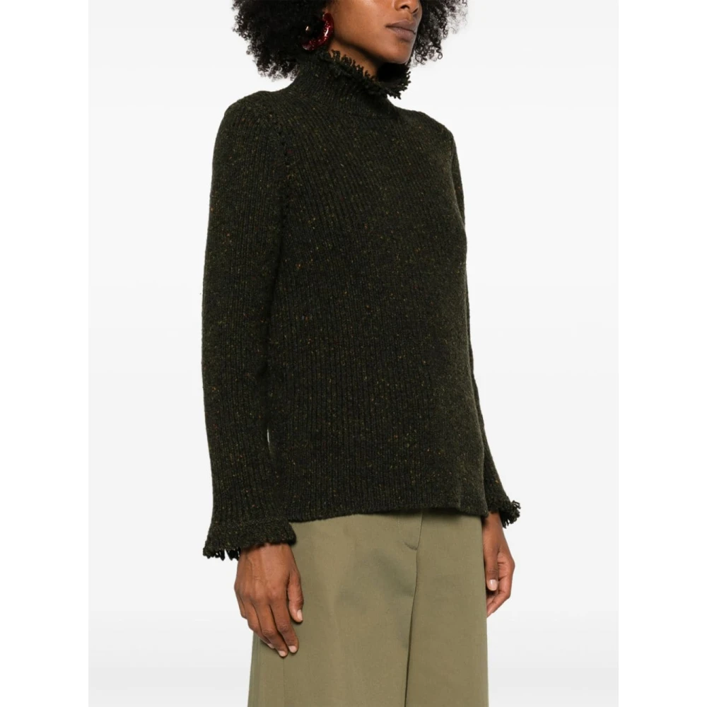 Burberry Donkergroene Geribbelde Coltrui Trui Green Dames