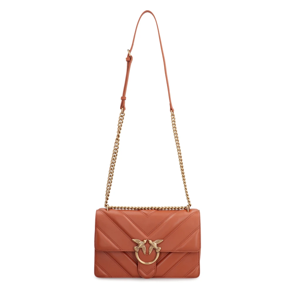 pinko Gewatteerde Leren Love Birds Crossbody Tas Brown Dames