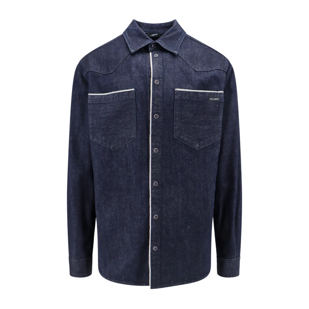 Dolce & Gabbana Blauw Denim Overhemd met Drukknoopsluiting Blue Heren