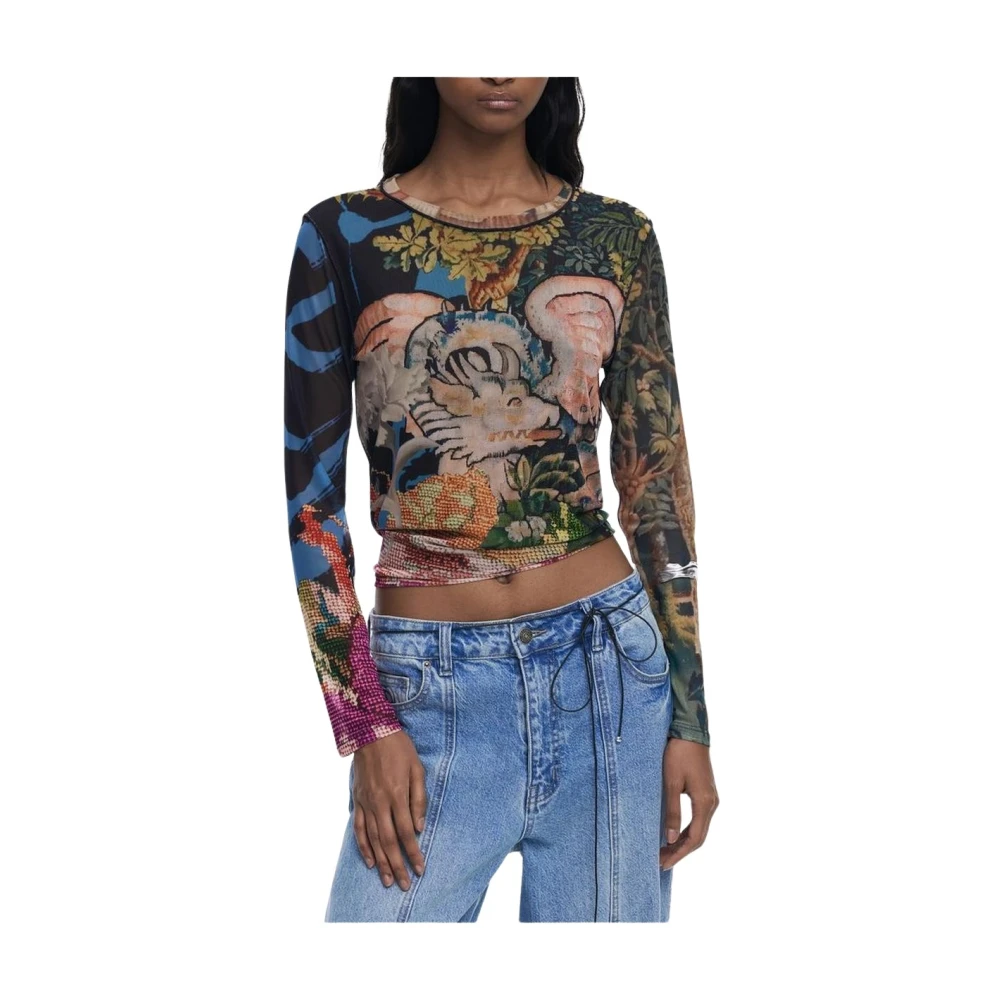 Desigual Multicolor Polyester T-Shirt Med Andningsbart Tyg