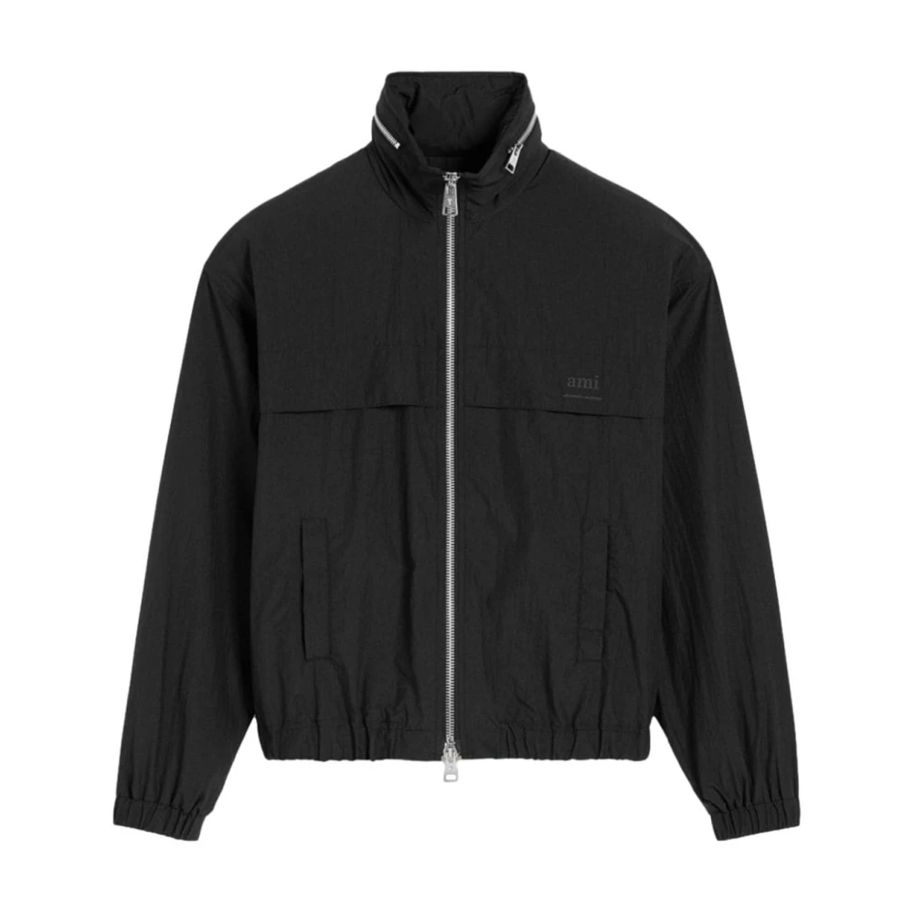 Ami Paris Winddichte Jas met Bedrukt Logo Black Heren