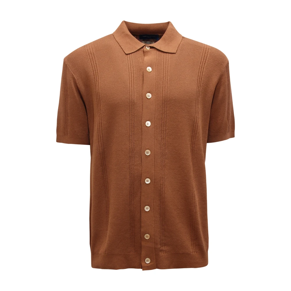 Daniele Fiesoli Men's Brown Short Sleeve Shirts, 2XL, 2086 Knitted Shirt