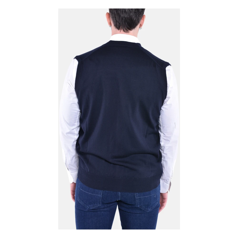 Kangra Mouwloos wollen vest met knopen Blue Heren