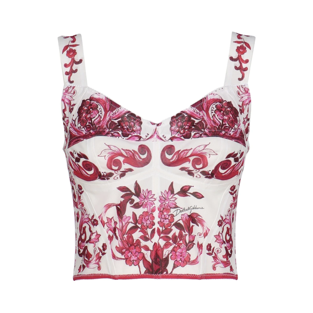 Dolce & Gabbana Majolica Print Bustier Top Pink Dames