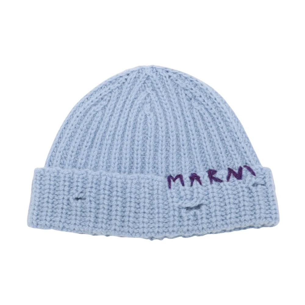 Marni Lichtblauwe Wollen Beanie Muts Blue Heren