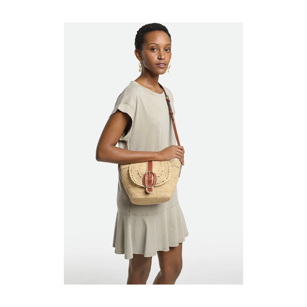 Vanessa Bruno Kleine leren en raffia mandentas met gouden Iris-gesp Beige Dames