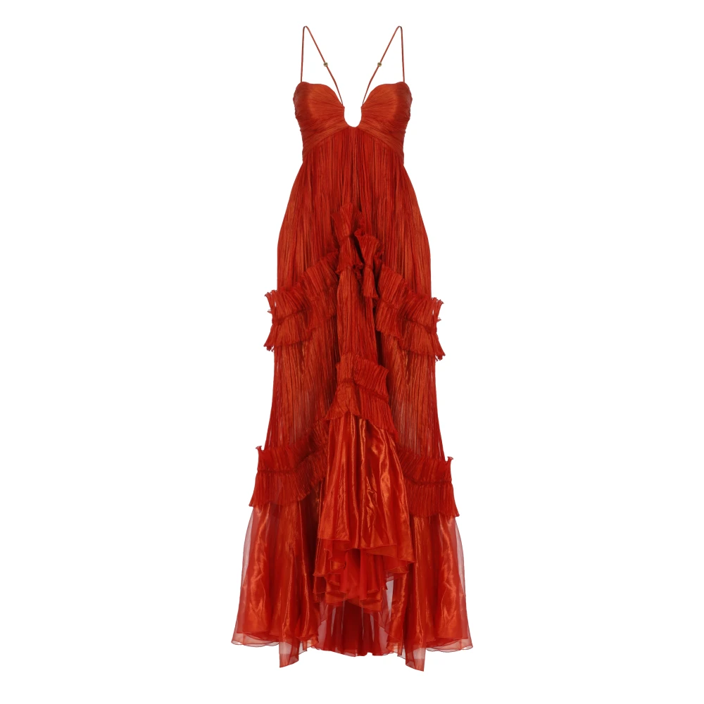 Maria Lucia Hohan Rode zijden jurk met draperie en ruches Red Dames