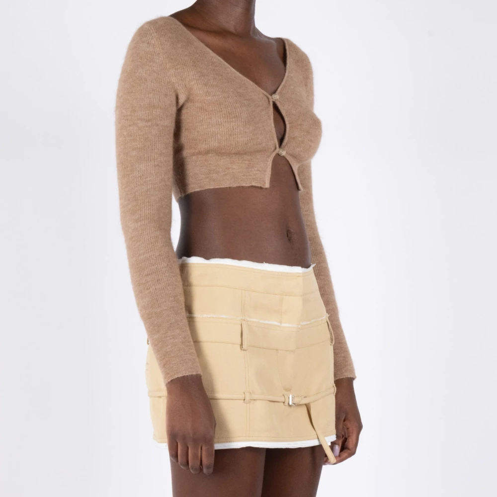 Jacquemus Bruine Mohair Cropped Cardigan Brown Dames