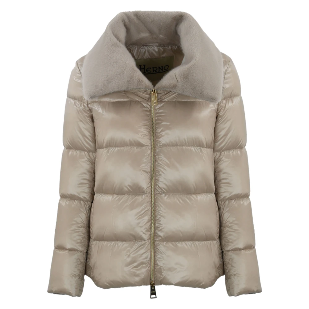 Herno Gewatteerde Eco-Bont Lange Mouw Jas Beige Dames