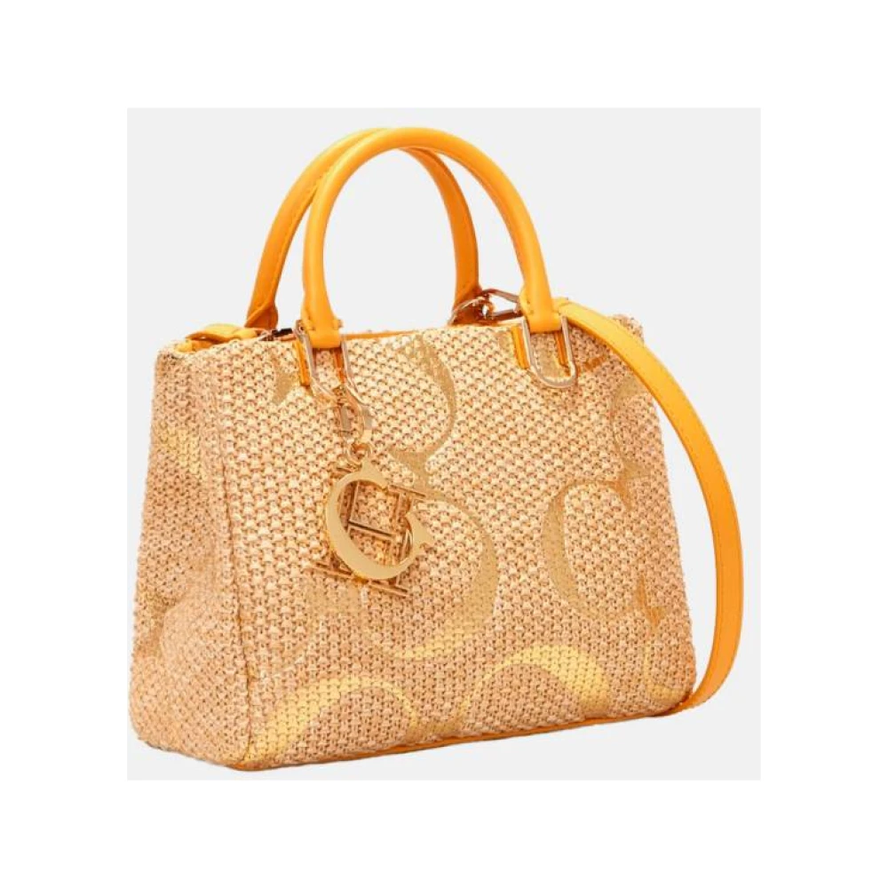 Carolina Herrera Rafia Duchess Handtas met Gouden Bedel Beige Dames