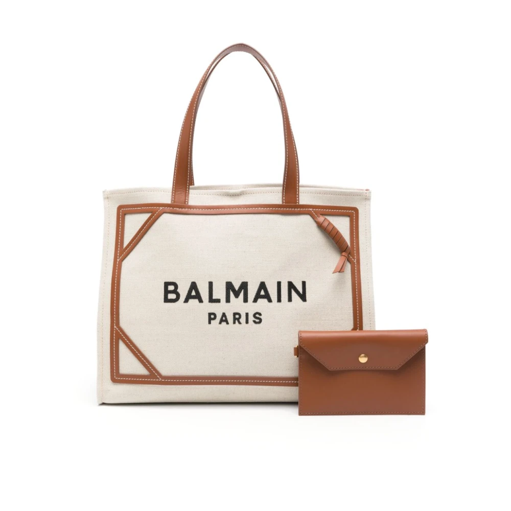 Balmain Bruin Leren Tote Tas met Logo Brown Dames