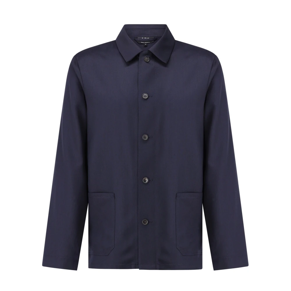 A.p.c. Wollen Overshirt Rechte Snit Lichtgewicht Blue Heren
