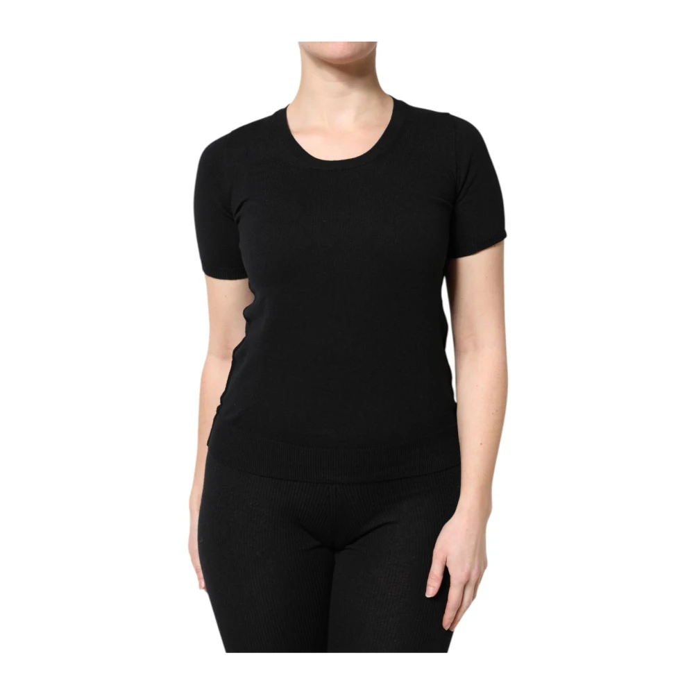 Dolce & Gabbana Black Cotton Round Neck T-Shirt - Female - Round-Neck Knitwear - S - Knitwear