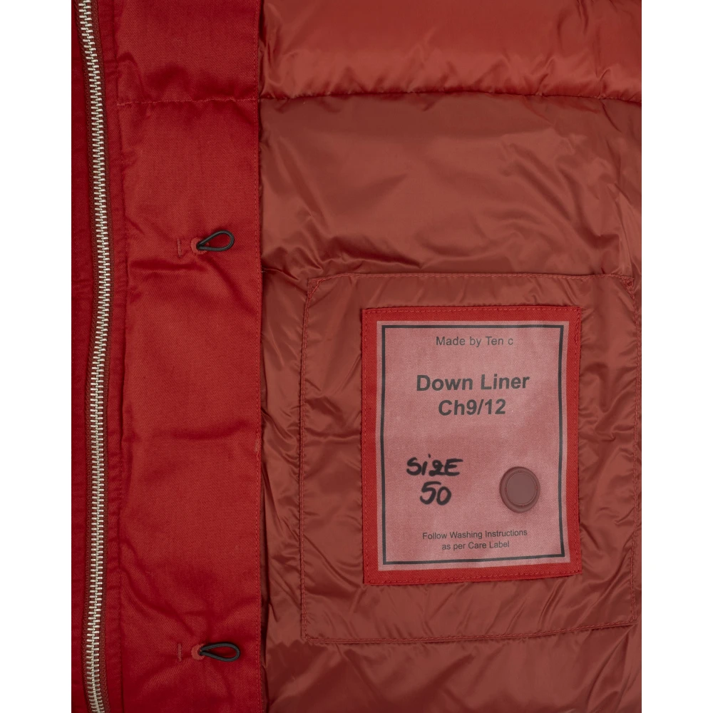 Ten C Gewatteerd Dons Hoodie met Zakken Red Heren