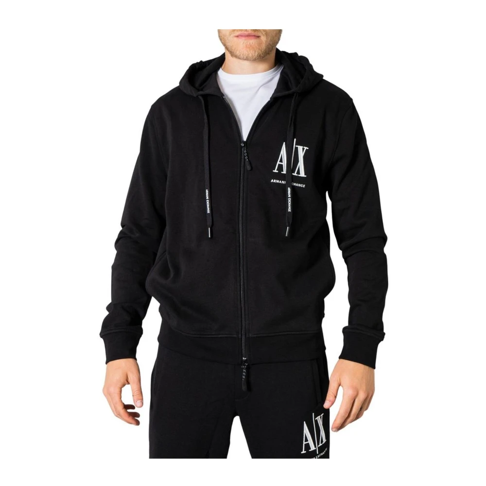 Armani Exchange Bomull Hoodie Tröja Herr Höst/Vinter Kollektion Black, Herr