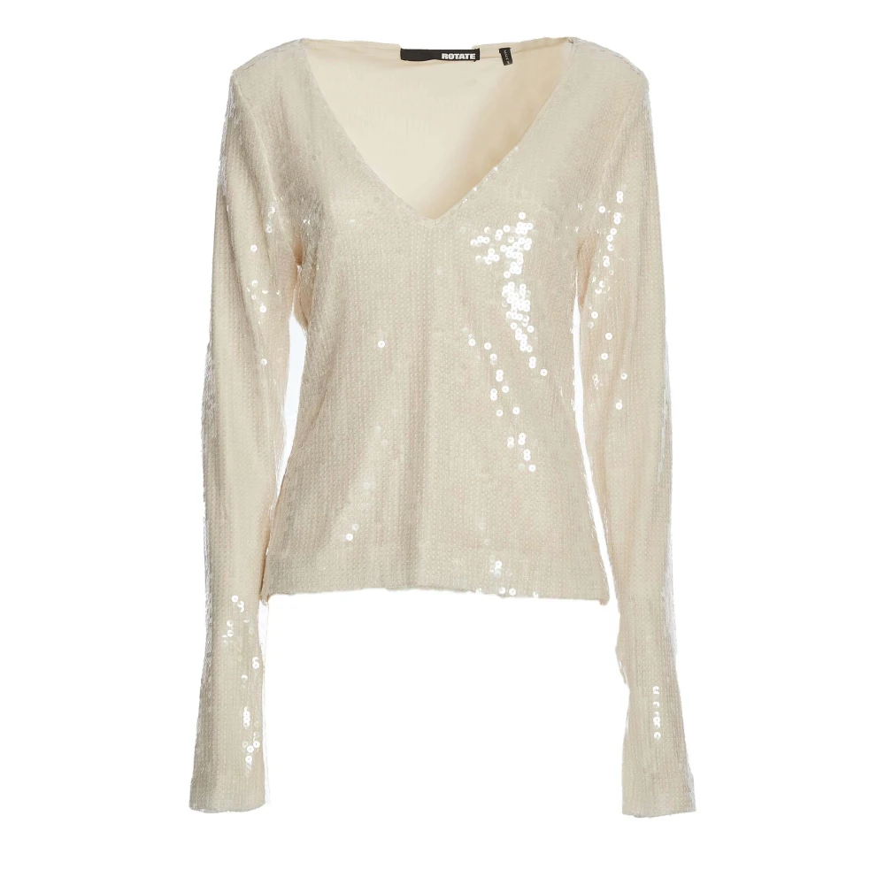 Rotate Birger Christensen Paillet V-Neck Top Bianco Aw24 Beige Dames
