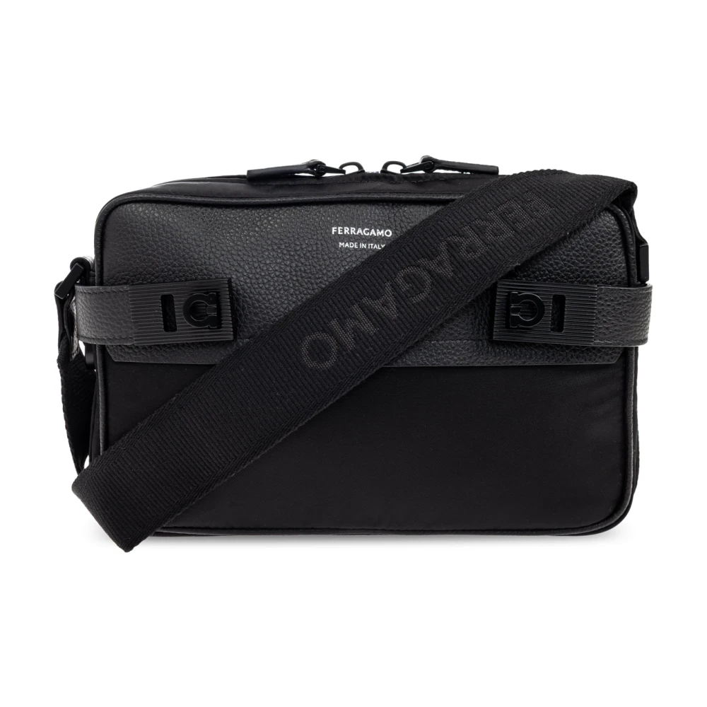 Ferragamo Mannelijk Zwart Tassen Heren, One Size, Leer, Schoudertas Twins