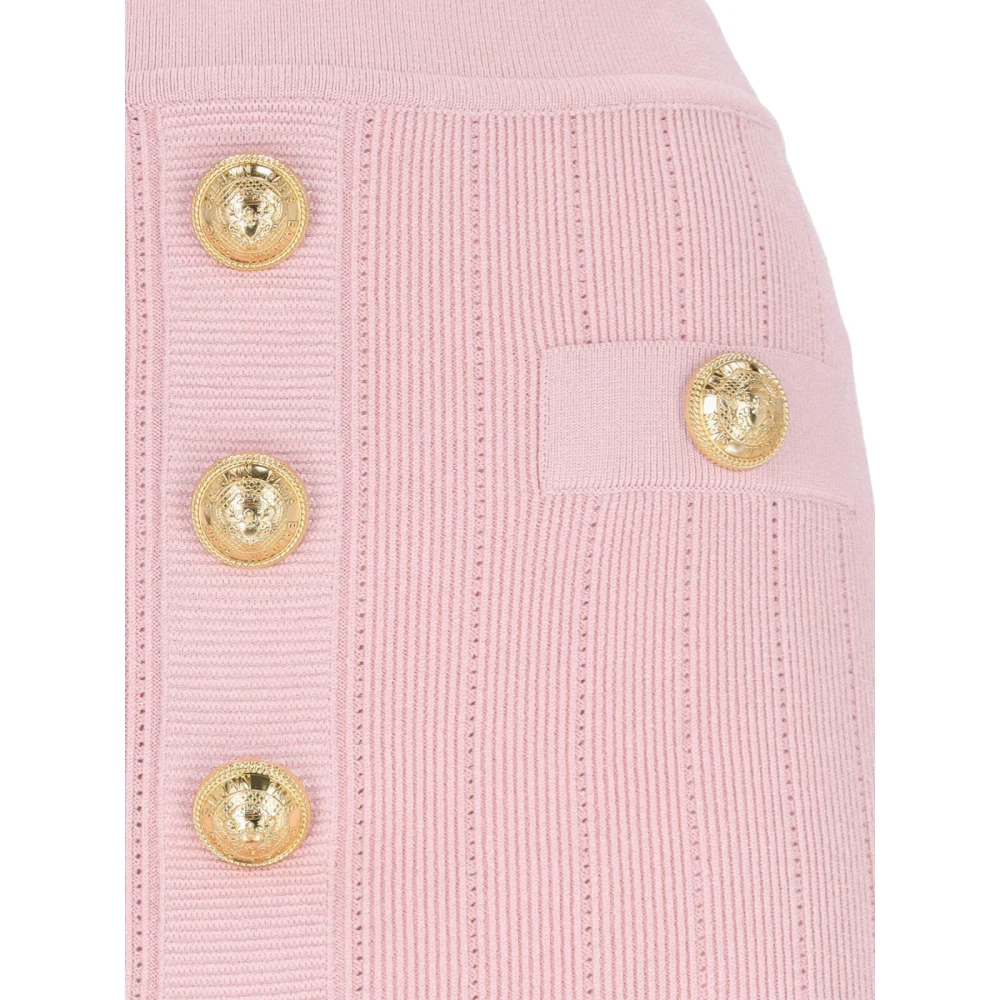 Balmain Roze Gebreide Mini Rok met Gouden Details Pink Dames