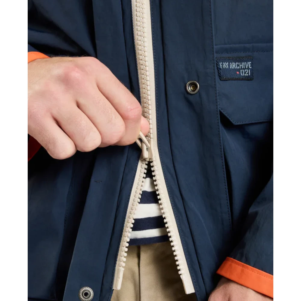 Fay Blauwe Windbreaker Jas met Capuchon Blue Heren