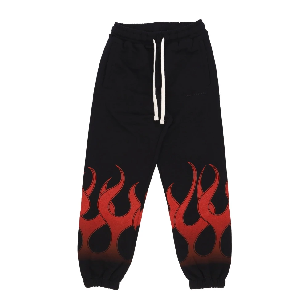 Vision Of Super Men's Multicolor Sweatpants, Xs, Flames Black/Red Lightweight Tracksuit Trousers