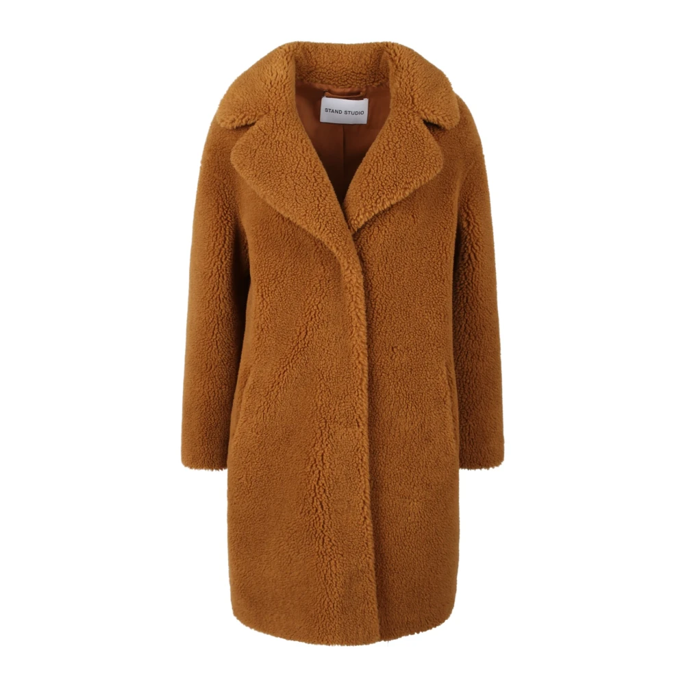 Stand Studio Faux-Shearling Cocoon Midi Jas Brown Dames