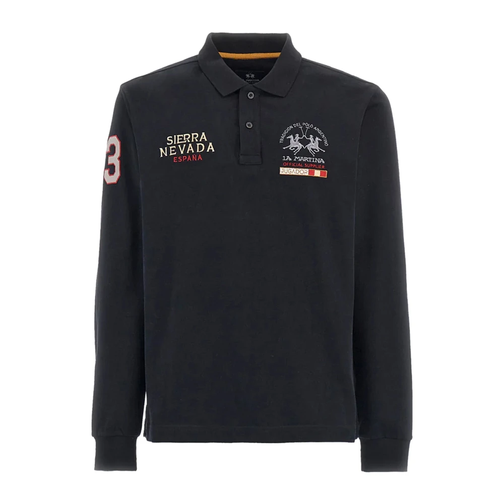 LA MARTINA Stad Geborduurd Heren Polo Shirt Black Heren
