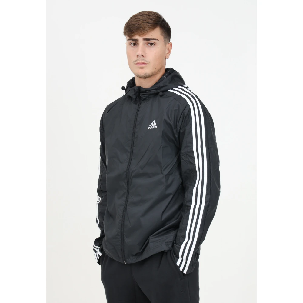 Adidas Zwarte Essentials 3-Stripes Geweven Jas Black Heren