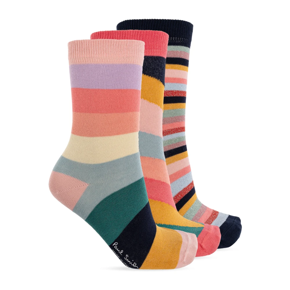 Paul Smith, Underkläder, Dam, ONE Size, Bomull, Tre par bomullsstrumpor med lurextråd